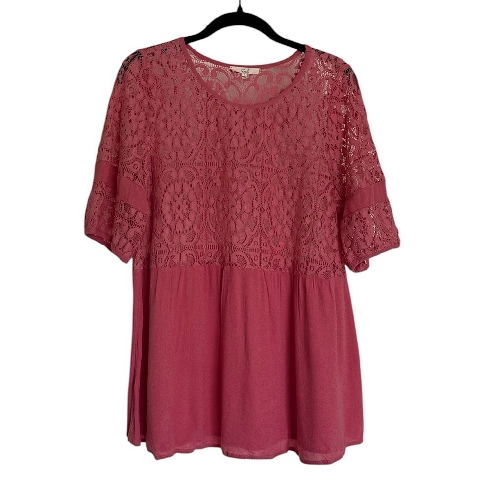 Anthropologie Easel Mauve Pink Sheer Lace Blouse | S